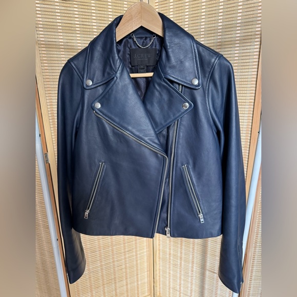 J.Crew Collection Leather Moto Jacket - Navy Blue. Never worn! - Picture 4 of 8